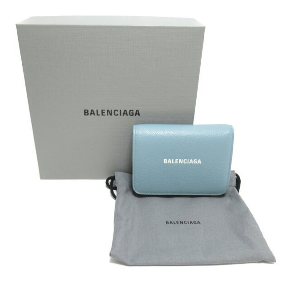 Balenciaga Tri Wallet Wallet Gray White Calfskin Leather Blue fold - Picture 8 of 8
